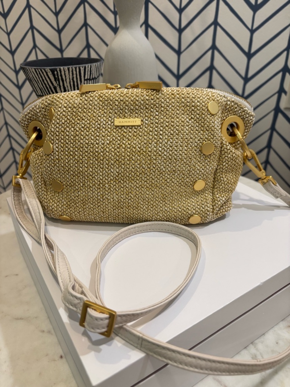 Hammitt Daniel Clutch/Crossbody Bag with adjustable Cream Strap